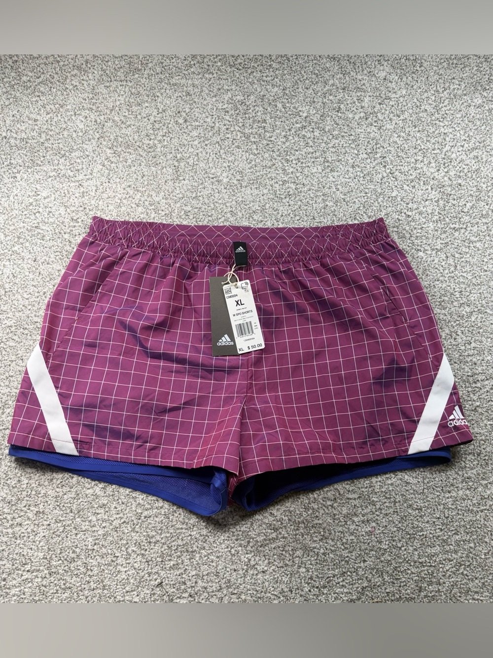 NWT Women's Adidas Prime Blue Purple Plaid Ripstop Athletic Sports Short Size XL